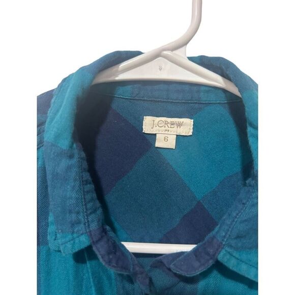 J Crew Factory Teal Blue Button Front Flannel Blouse Size 6 Western Classic - Picture 2 of 9